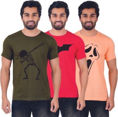 Ferocious Printed Men Round Neck Green, Red, Orange T-Shirt