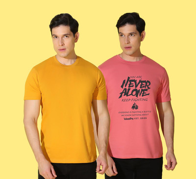 WOOSTRO Printed, Solid Men Round Neck Multicolor T-Shirt