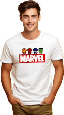 JEDFER Graphic Print, Superhero Men Round Neck White T-Shirt
