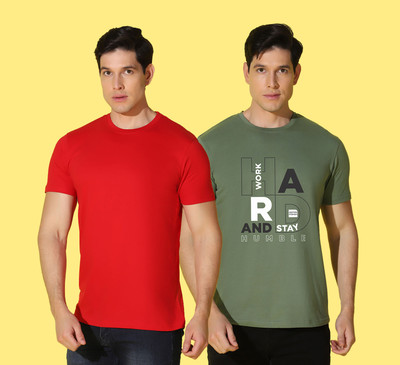 WOOSTRO Printed, Solid Men Round Neck Red, Green T-Shirt