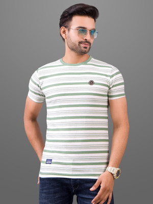 FROSEN FOX Striped Men Round Neck Green T-Shirt