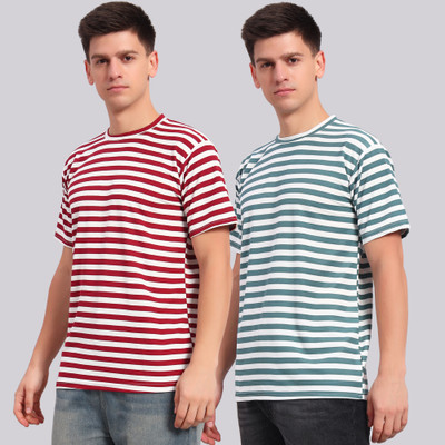 HEMLOCK Striped Men Round Neck Multicolor T-Shirt