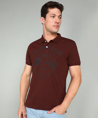U.S. POLO ASSN. Printed Men Polo Neck Maroon T-Shirt