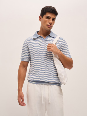 THE BEAR HOUSE Striped Men Polo Neck Purple T-Shirt
