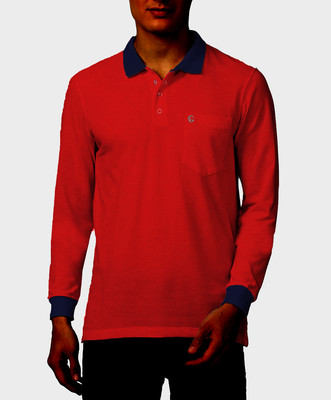 Gumnaam Solid Men Polo Neck Red T-Shirt