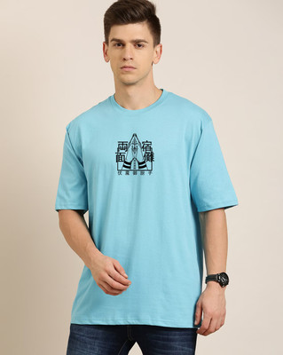 FASHNET FASHION Printed Men Round Neck Light Blue T-Shirt