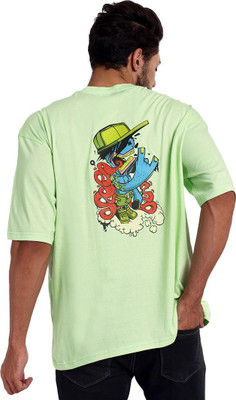 BLOOPRES Printed Men Round Neck Reversible Light Green T-Shirt