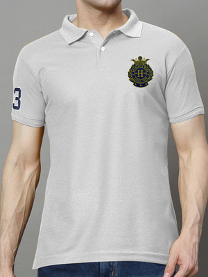 Hushbucks Printed Men Polo Neck Grey T-Shirt