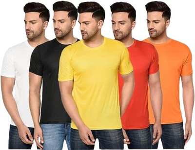 lalita creation Solid Men Round Neck White, Black, Yellow, Red, Orange T-Shirt