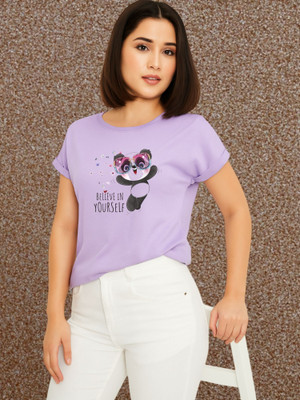Kasendra Printed Women Round Neck Purple T-Shirt