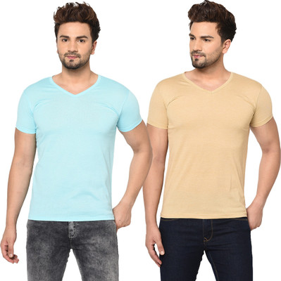 Tresna Trendy Solid Men V Neck Multicolor T-Shirt