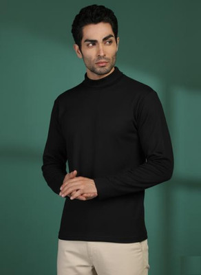 Roadster Solid Men High Neck Black T-Shirt