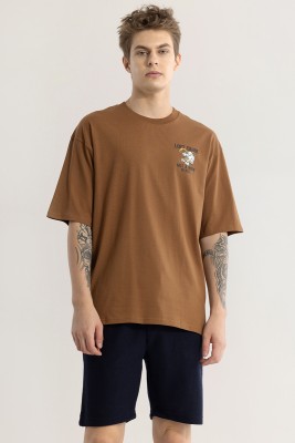 Snitch Solid Men Round Neck Brown T-Shirt