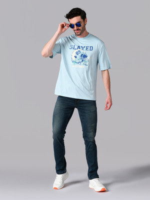 KILLER Graphic Print Men Crew Neck Light Blue T-Shirt