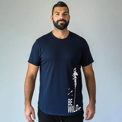 Toodlplus Printed Men Round Neck Navy Blue T-Shirt