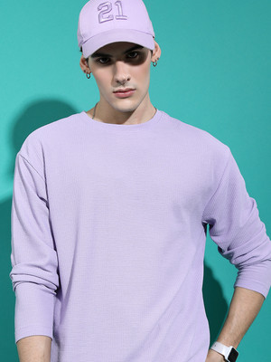 HIGHLANDER Self Design Men Round Neck Purple T-Shirt