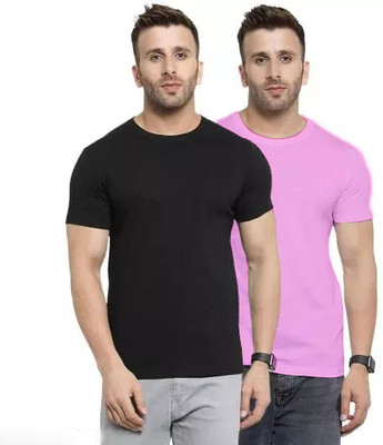 priyanshi creation Solid Men Round Neck Black, Pink T-Shirt