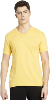 JOCKEY Solid Men V Neck Yellow T-Shirt