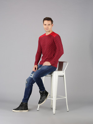 UrGear Checkered Men Round Neck Red T-Shirt