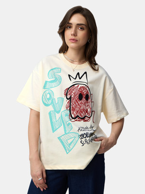 The Souled Store Embroidered Women Round Neck White T-Shirt