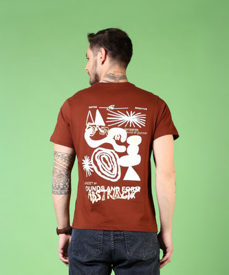 V-MART Printed Men Round Neck Brown T-Shirt