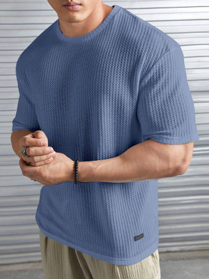 IMSA MODA Self Design Men Crew Neck Blue T-Shirt