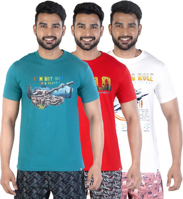 COLORS by Rupa Frontline Graphic Print Men Round Neck Green, Red, White T-Shirt
