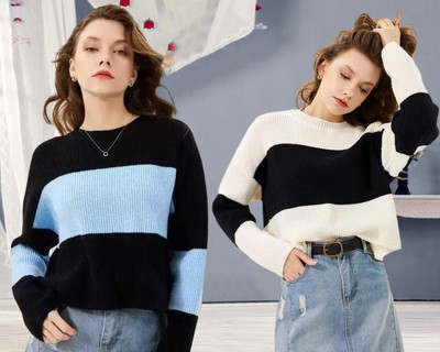 PALAKKIDS Colorblock Women Round Neck Blue, White T-Shirt