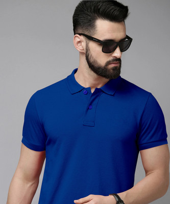 METRONAUT Solid Men Polo Neck Blue T-Shirt