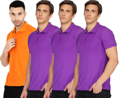 KEOTI Solid Men Polo Neck Orange, Purple T-Shirt