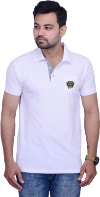 Cousin's Solid Men Polo Neck White T-Shirt