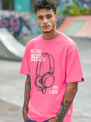 BEWAKOOF Printed Men Round Neck Pink T-Shirt