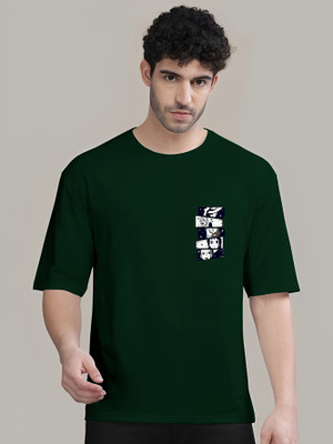 Clothy Trend Printed Men Round Neck Dark Green T-Shirt