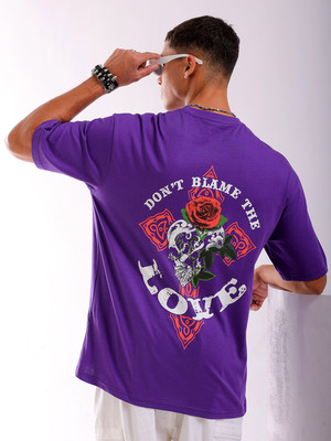 The Indian Garage Co. Printed Men Crew Neck Purple T-Shirt