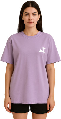 Buddy Collection Printed Women Round Neck Purple T-Shirt