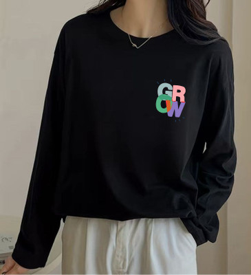 PeakWear Solid Women Round Neck Black T-Shirt