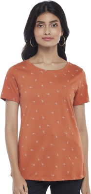 Honey By Pantaloons Printed Women Round Neck Orange T-Shirt