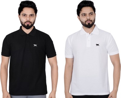 La Milano Solid Men Polo Neck White, Black T-Shirt