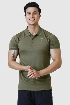 FuaarK Solid Men Polo Neck Dark Green T-Shirt
