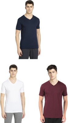 JOCKEY Solid Men V Neck Dark Blue, White, Maroon T-Shirt