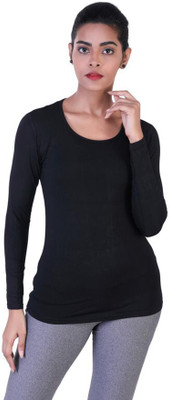 Laasa Sports Solid Women Round Neck Black T-Shirt