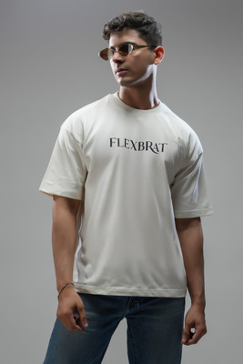 FLEXBRAT Printed Couple Round Neck White T-Shirt