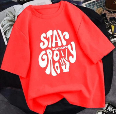 HouseOfCommon Printed, Typography Women Round Neck Red T-Shirt