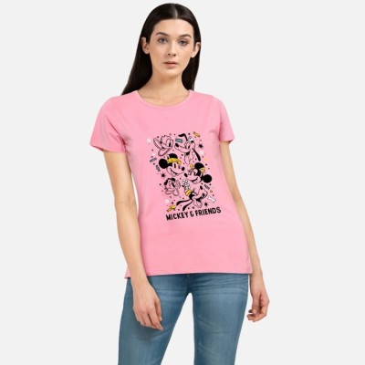 DISNEY by DreamBe Printed, Typography Women Round Neck Pink T-Shirt