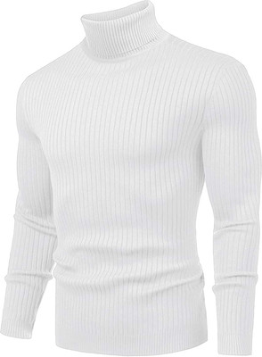 UNREST Self Design High Neck Casual Men White Sweater