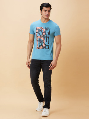 BEING HUMAN Typography Men Round Neck Blue T-Shirt