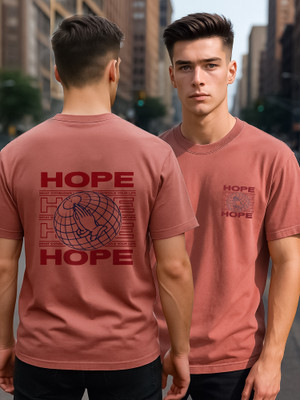 MANIAC Typography Men Round Neck Pink T-Shirt