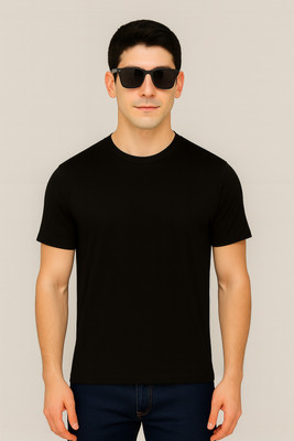 Vivaan Fab Solid Men Round Neck Black T-Shirt