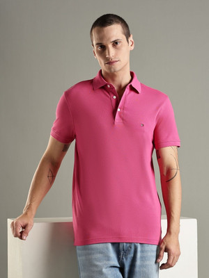 TOMMY HILFIGER Self Design Men Polo Neck Pink T-Shirt