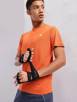 HRX by Hrithik Roshan Solid Men Round Neck Orange T-Shirt